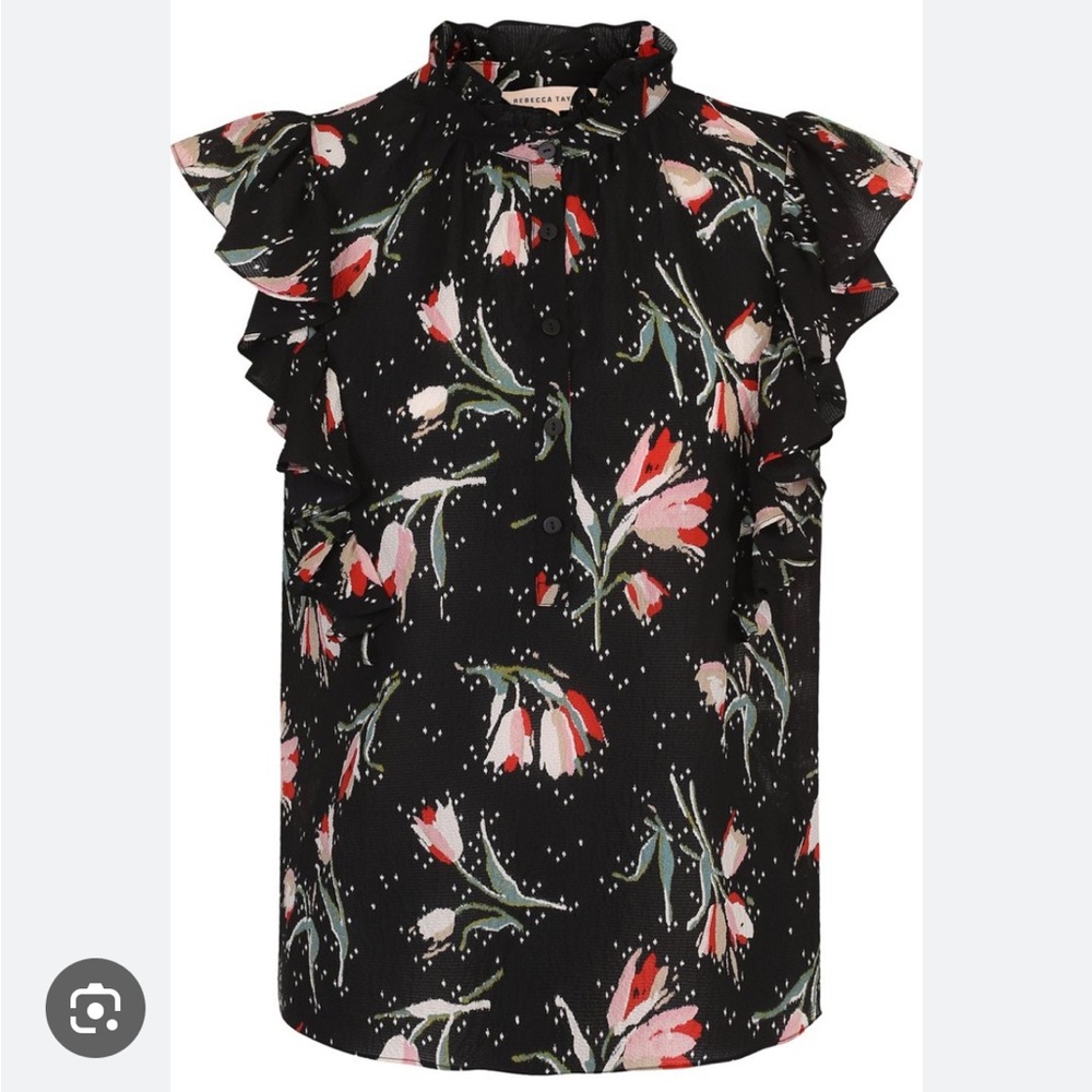 Rebecca Taylor black floral short sleeve blouse 00
